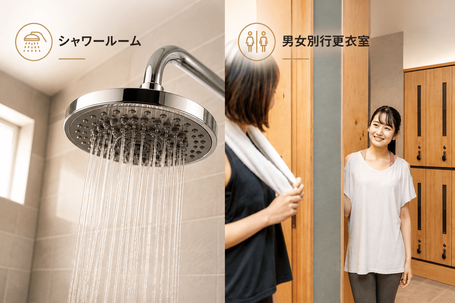 男女別更衣室とシャワールーム